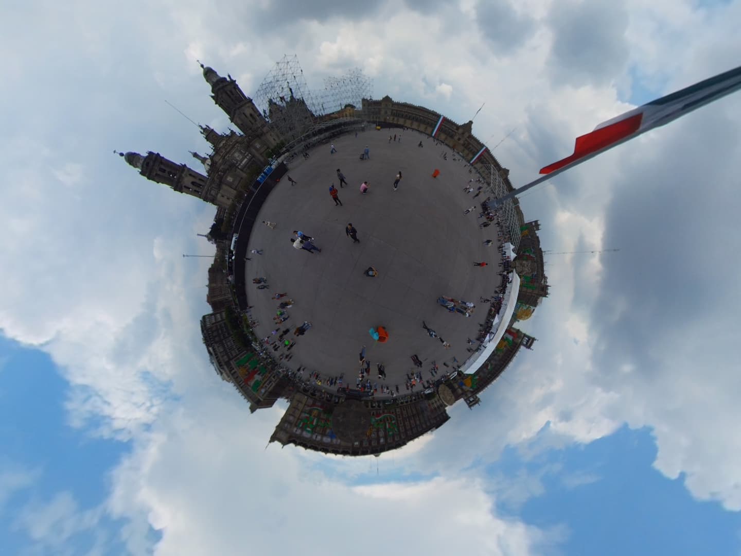Tiny planet 360 composition captured at Mexico City Zocalo